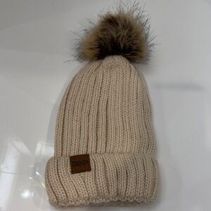 Cream Knit Pom-Pom Beanie for Kids nwot